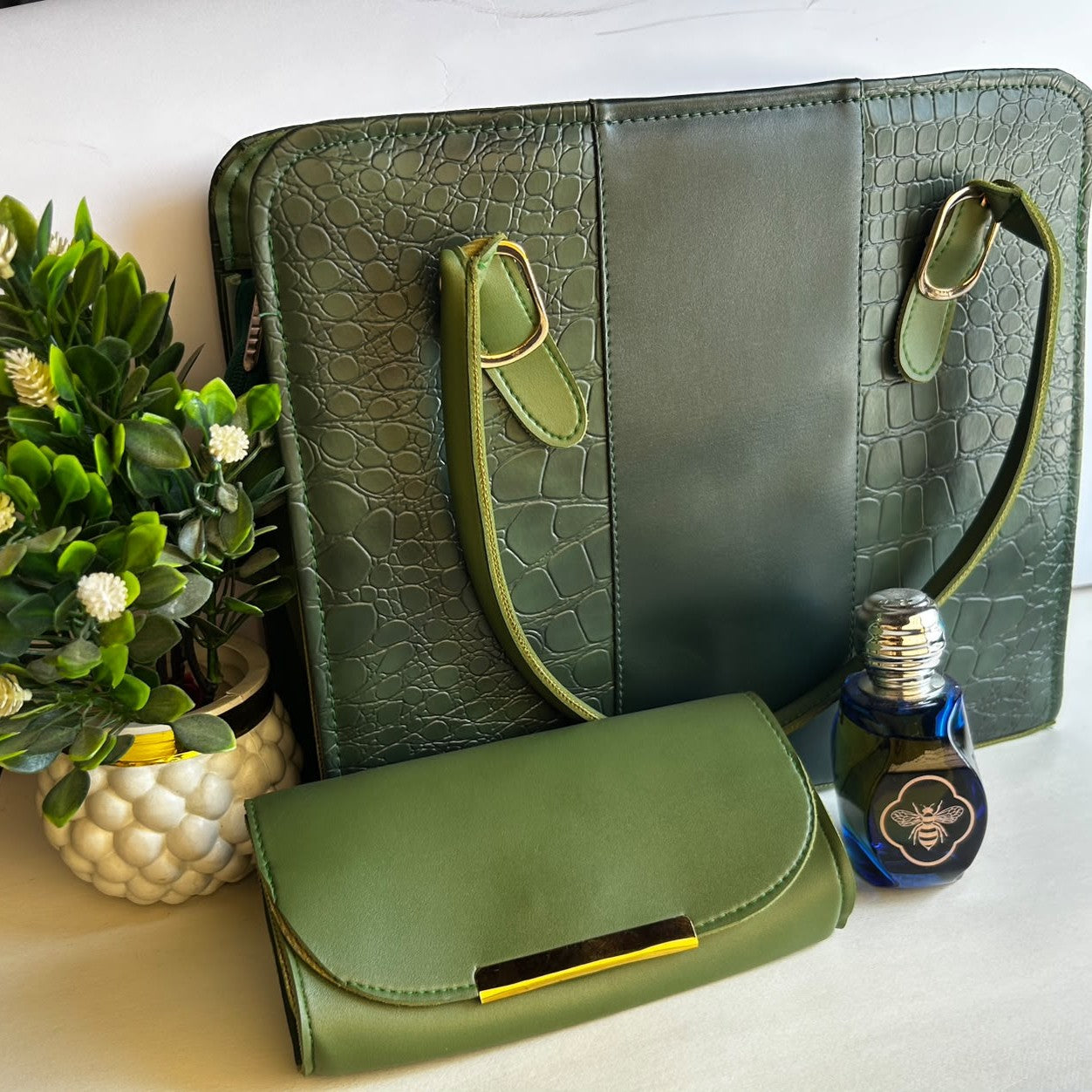 OLIVE GREEN CROCODILE LEATHER BAG
