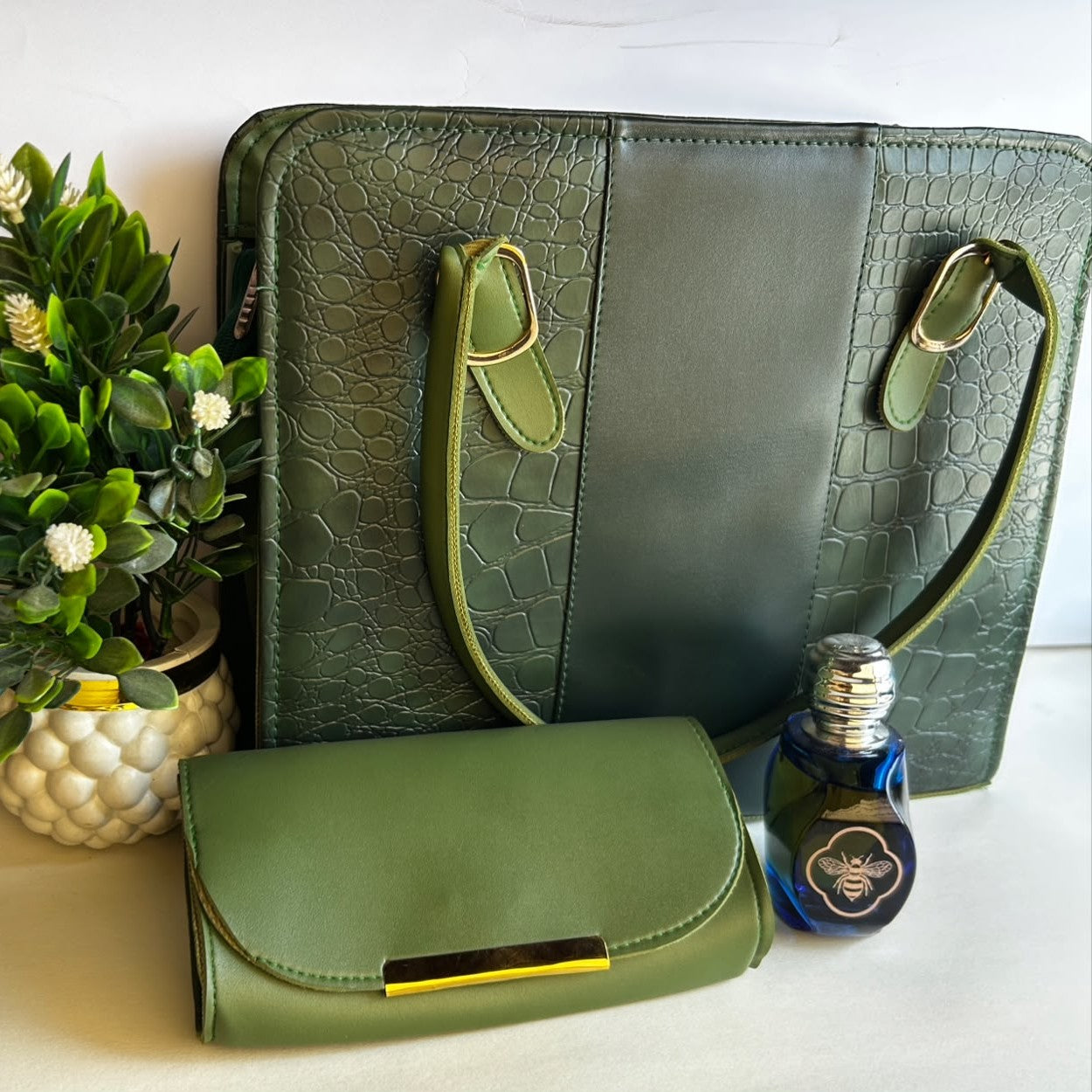 GREEN CROCODILE TOTE BAG